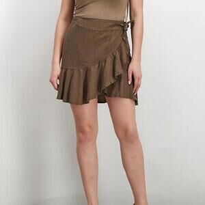 Free People Ruffle My Feathers Mini Skirt Brown linen wrap skirt boho spring